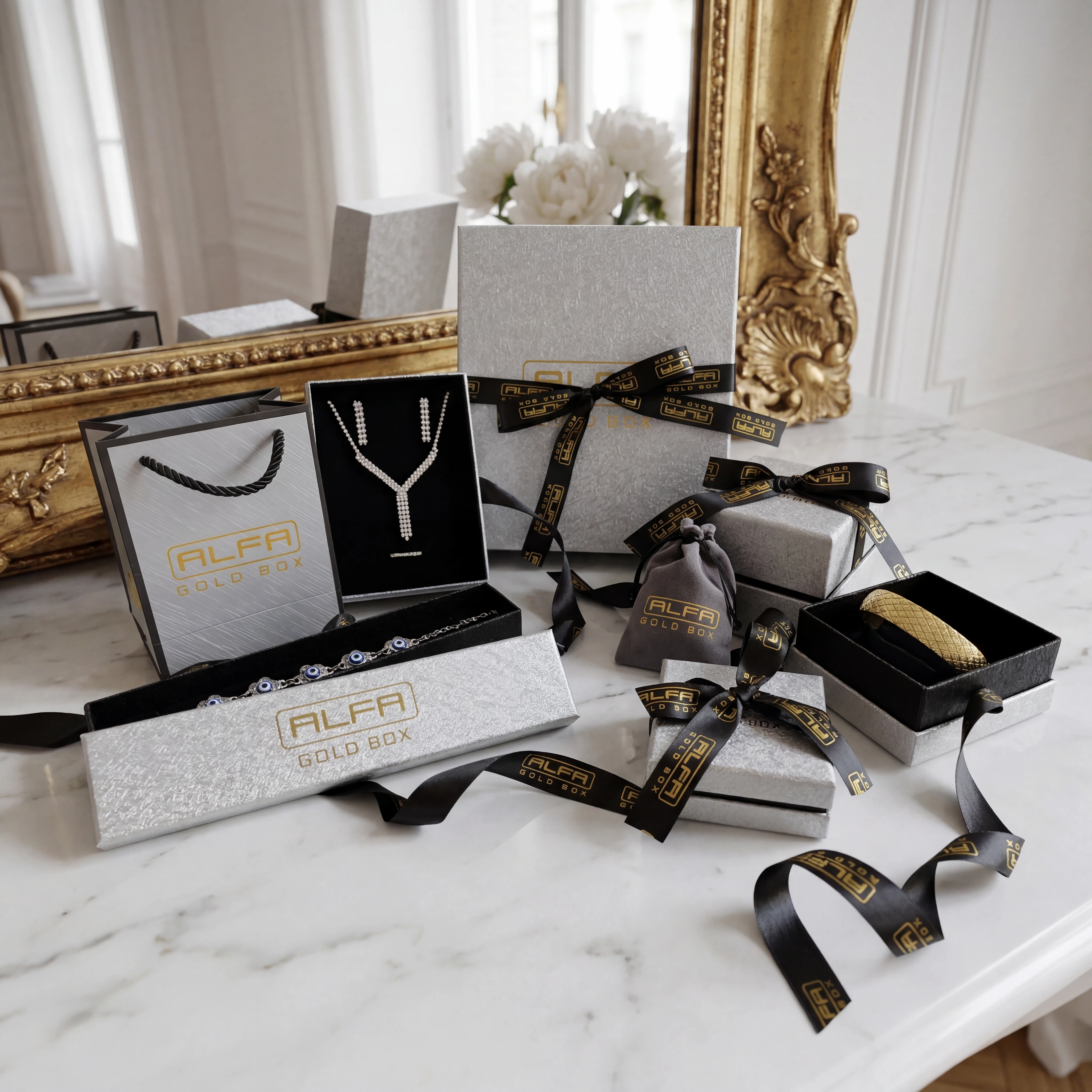 Wavy PVC Coated Paper Two Lid Rigid Boxes With Ribbon