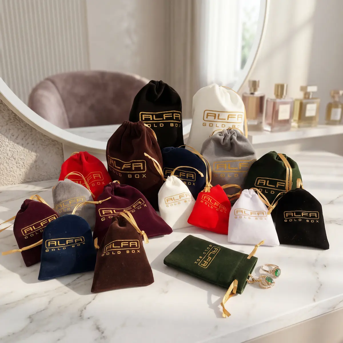 Suede Pouches with Ribbon