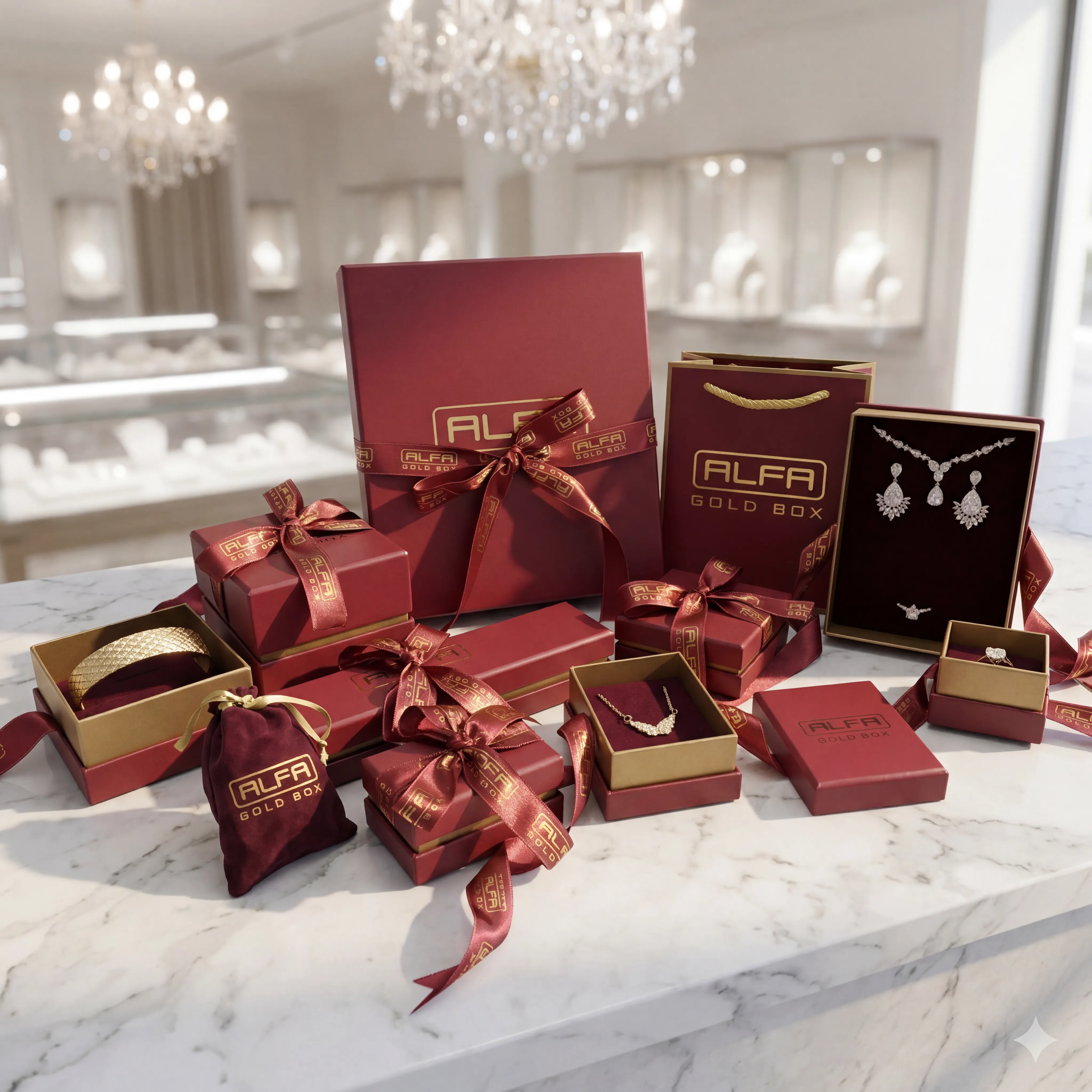 Paper Two Lid Rigid Box With Ribbon Custom Packaging Collection