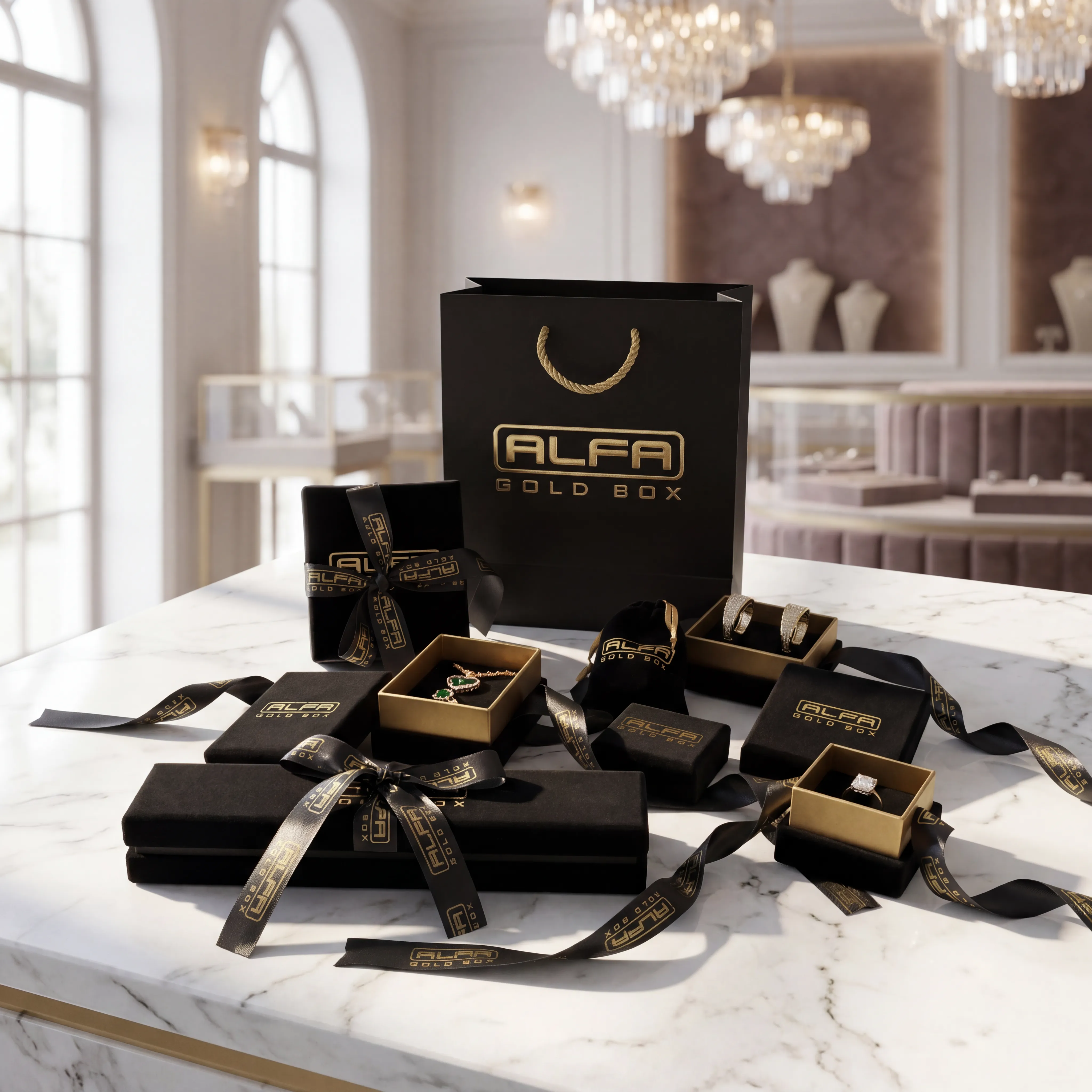 Suede Cloth Two Lid Rigid Box Custom Packaging Collection